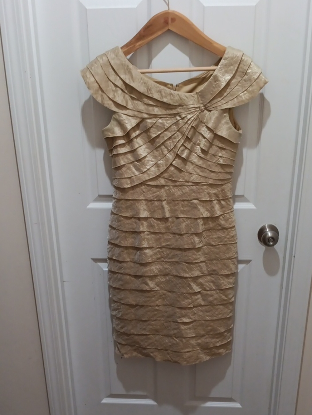 London Times Champagne Ruffle Tiered Midi Dress
